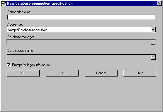 New Connection Specification window