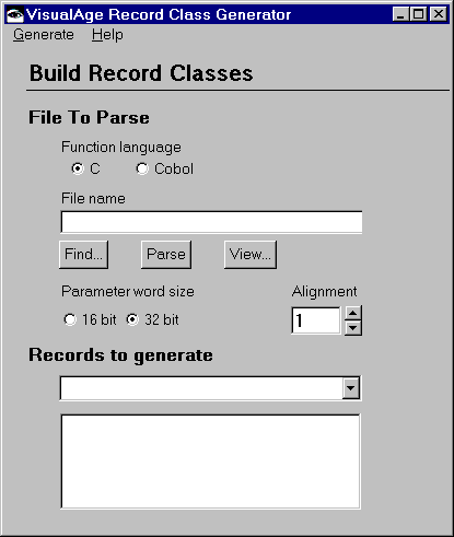 Record Class Generator window Record Class Generator window