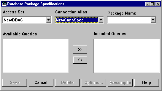 Package Specification window Package Specification window