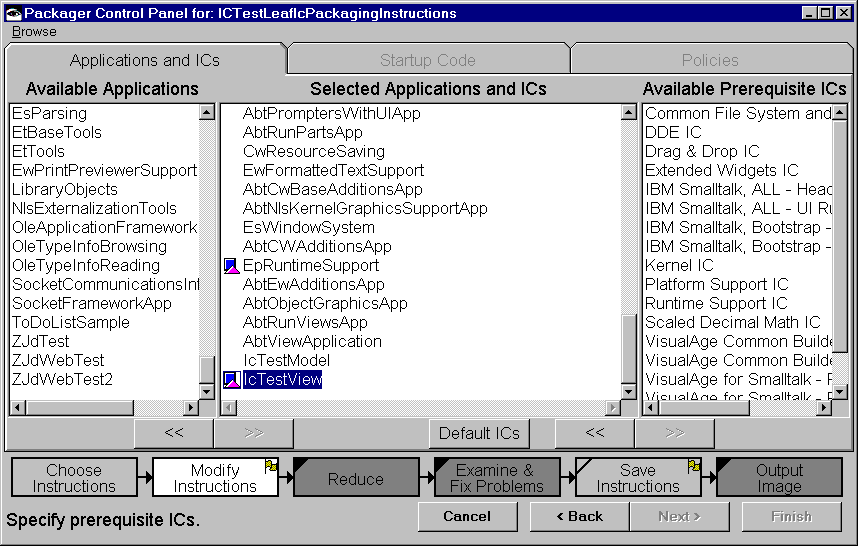 Packager control panel Packager control panel