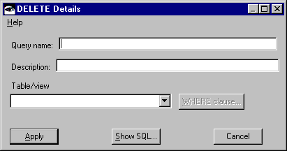 DELETE Details window DELETE Details window