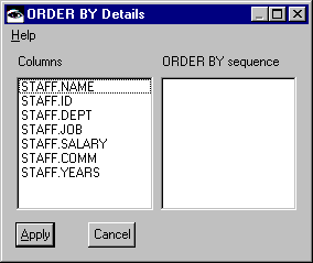 ORDER BY Details window ORDER BY Details window