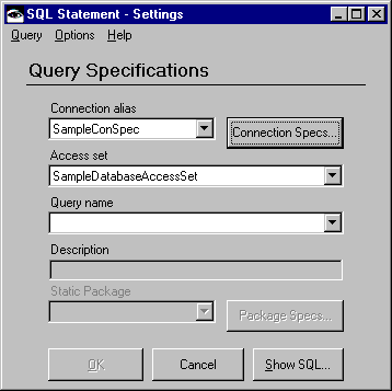 SQL Statement settings view SQL Statement settings view