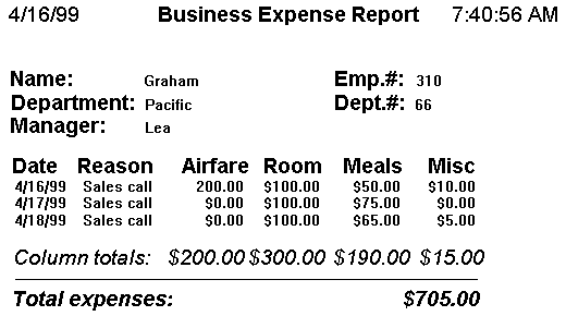 Business Expense Report preview Business Expense Report preview