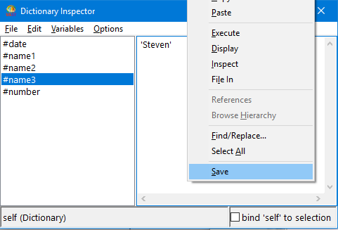 Menu for Dictionary Inspector Menu for Dictionary Inspector
