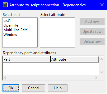 Attribute-from-script connection Dependencies window Attribute-from-script connection Dependencies window