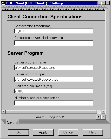 DDE Client settings DDE Client settings